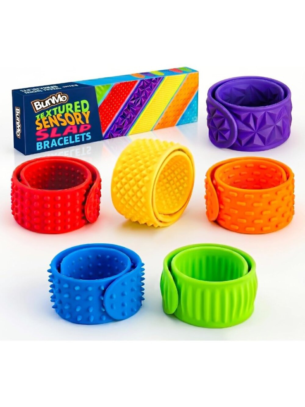 Sensory Slap Bracelets - 6 Pack Textured Fidget Toys for Kids & Adults - Fun